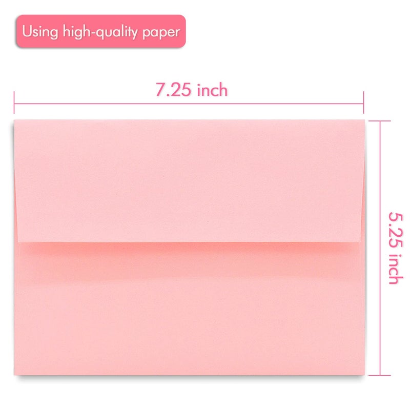 AZAZA 100 Pack A7 Pink Pastel Invitation 5x7 Envelopes - Self Seal, Square Flap,Perfect for Baby Shower, 5x7 Cards, Weddings, Birthday, Invitations, Graduation, 5.25 x 7.25 Inches (Rose Pink) - Image 3